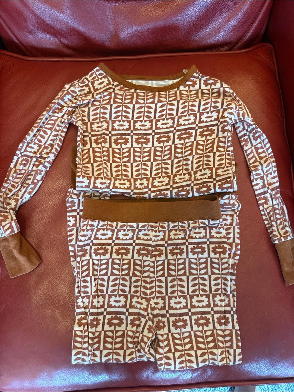 Wildwoven heritage Brown Floral Grid Pajama Set 3T